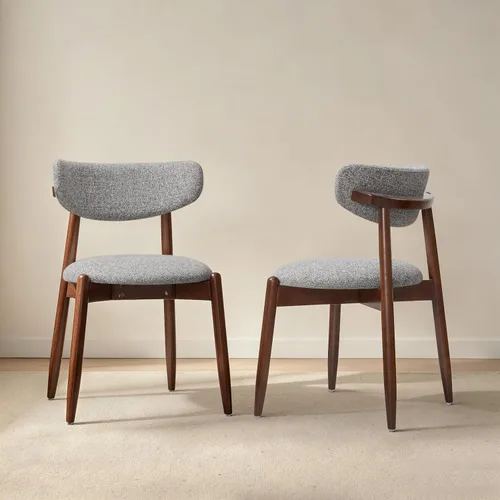 Vista 38 de CHUN YI Juego de 2 sillas de comedor tapizadas de madera maciza, sillas auxiliares de cocina de tela moderna de mediados de siglo con respaldo Beige