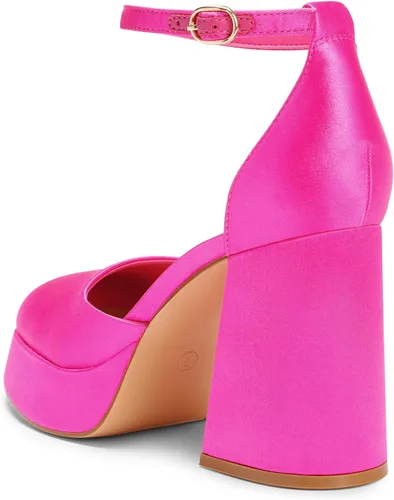 Vista 3 de DREAM PAIRS Zapatos de tacón alto con plataforma gruesa para mujer, puntera cerrada, correa en el tobillo, para boda, fiesta, zapatos de tacón