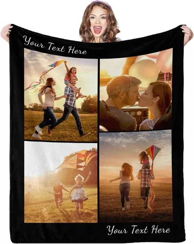 Vista 20 de Mantas personalizadas con fotos, 1 foto, manta personalizada, regalos personalizados para mamá, papá, pareja, novia, novio, esposa, marido, 8 tamaños
