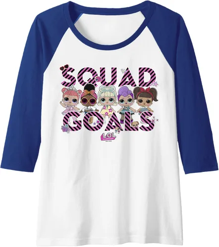 Vista 4 de Camiseta de béisbol raglán LOL Surprise Group Shot Squad Goals para mujer, Negro, S