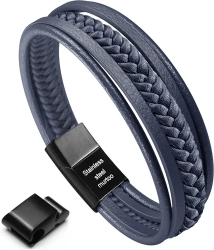 Vista 16 de murtoo Mens Leather Bracelet with Clasp Cowhide Multi-Layer Braided Leather Mens Bracelet