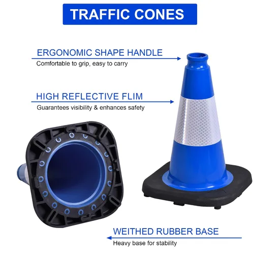 Vista 2 de OrangeStar Conos de tráfico de 12 pulgadas, paquete de 4 conos de seguridad azules con collares reflectantes, base resistente para práctica