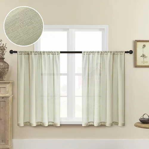 Vista 24 de MRTREES Cortinas transparentes de Aqua Blue, para cocina, de 36 pulgadas de longitud, cortinas transparentes de gasa con filtro de luz, cortinas