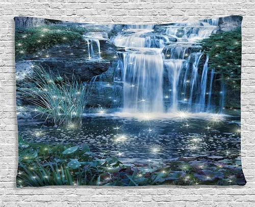 Vista 125 de Ambesonne Tapiz Trippy, vista panorámica de la cascada con bosques de ensueño y mandala oriental psicodélico, decoración de tela para colgar