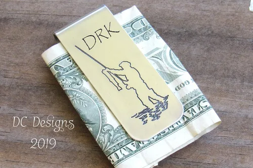 Vista 2 de Clip de dinero para pesca con mosca, varios metales, personaliza con texto en ambos lados