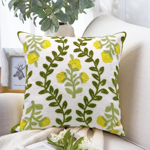 Vista 22 de Alysheer Fundas de almohada decorativas bordadas florales de primavera de 18" x 18", juego de 2, fundas de cojín de algodón con patrón acolchado