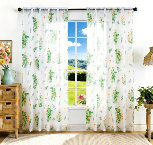 Vista 15 de youleyar - Cortinas florales transparentes para sala de estar, 54 pulgadas Cortina semitransparente blanca con estampado de flores/mariposas