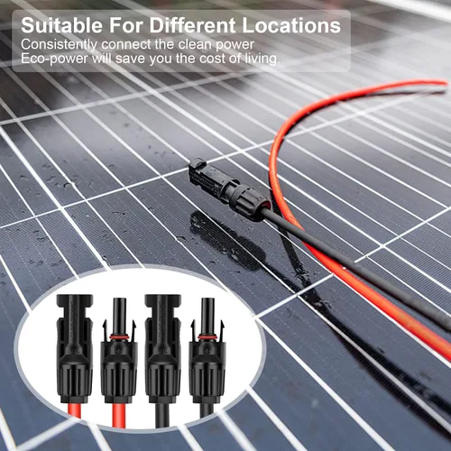 Vista 6 de Cable de extensión de panel solar de 3 pies y 10 AWG con conectores hembra y macho, cable solar para paneles solares, controladores de carga