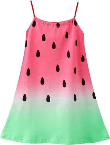 Vista 5 de HILEELANG Vestido de verano para niña, sin mangas, de algodón, casual, con tirantes delgados, camiseta de jersey, vestido de playa fresco