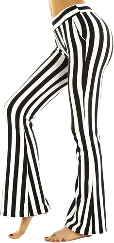 Vista 3 de Hedmy Pantalones largos para mujer de cintura alta, color blanco y negro