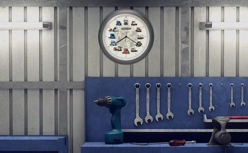Vista 4 de Mark Feldstein Freightliner Trucks - Reloj de pared con sonido