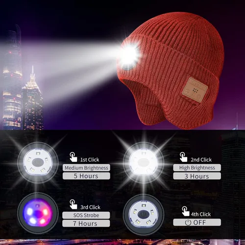 Vista 11 de Gorro Bluetooth con auriculares ligeros e inalámbricos, micrófono integrado y altavoces estéreo mejorados con música