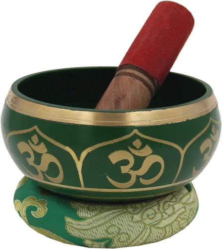 Vista 6 de DharmaObjects - cuenco para cantar el Om de la paz, para meditación relajante de yoga. Juego de almohadilla de seda, juego de martillo de Negro