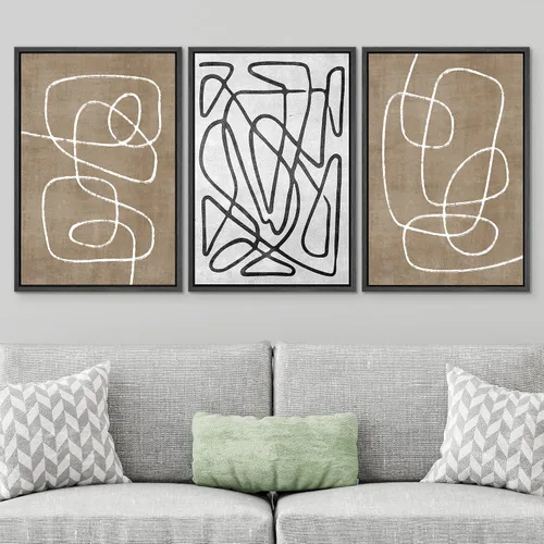 Vista 586 de SIGNWIN Lienzo enmarcado para pared, juego de arte neutro de bosque brumoso, ilustraciones en tono tierra, arte moderno, decorativo, bohemio