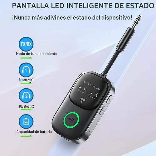 Vista 2 de Receptor transmisor Bluetooth 5.4, adaptador de audio inalámbrico 2 en 1 para avión, TV, estéreo de automóvil y hogar, conecta 2 AirPods