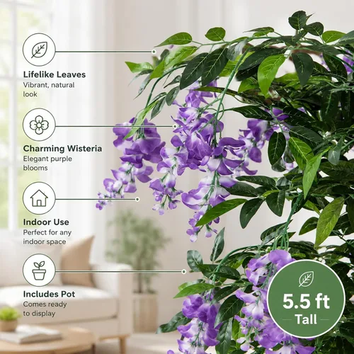 Vista 4 de Árboles artificiales ficus de 5.5 pies para decoración de interiores o exteriores