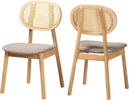 Vista 10 de Baxton Studio Darrion Mid-Century - Juego de sillas de comedor de 2 piezas de tela gris y madera con acabado marrón nogal
