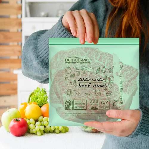 Vista 2 de BEIDOU-PAC Bolsas compostables para congelador de almacenamiento de alimentos, 50 unidades, 2 mil, 10.5 x 10.7 pulgadas, frescura, fácil de abrir