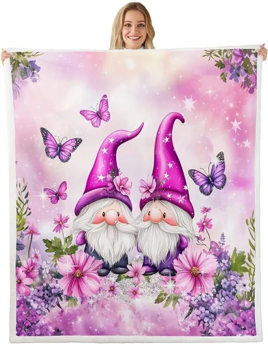 Vista 12 de Erosebridal Cartoon Gnomes Fleece Blanket,Dwarf Throw Blanket 40x50 Inch for Bedroom Living Rooms Sofa Couch,Colorful Stars Sherpa