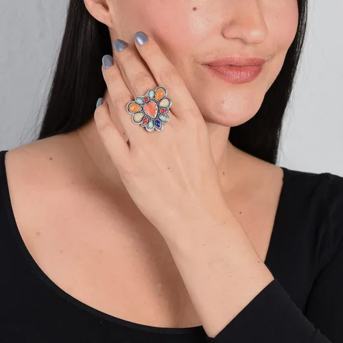 Vista 2 de American West - Anillo de plata de ley para mujer, diseño de corazón con piedras preciosas múltiples, tallas 5 a 10