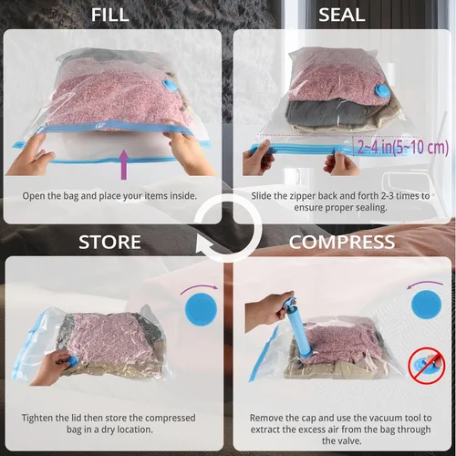 Vista 6 de Paquete de 7 bolsas de almacenamiento al vacío pequeñas que ahorran espacio para ropa, viajes, bolsas de compresión con sellado al vacío para ropa