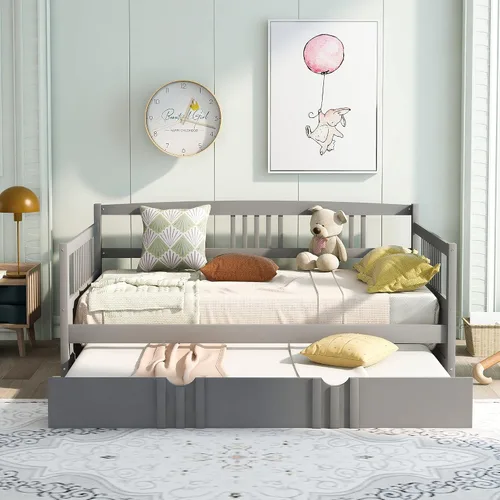 Vista 14 de Harper & Bright Designs Marco de sofá cama de madera de tamaño individual con nido, para niños y adolescentes. No necesita somier, muebles