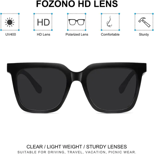 Vista 3 de Fozono Gafas de sol cuadradas de moda de gran tamaño para mujer, gafas de sol retro grandes, protección UV400
