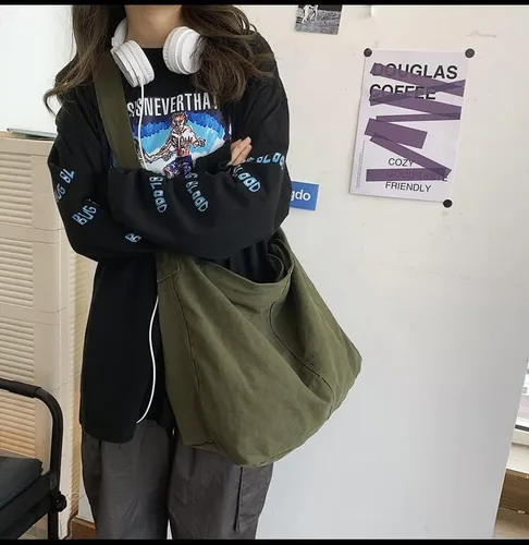 Vista 3 de Bolso de mano casual para mujer, bolso de mano Classiclote, bolso cruzado de lona vintage para mujer, Verde militar, Classiclote, vintage