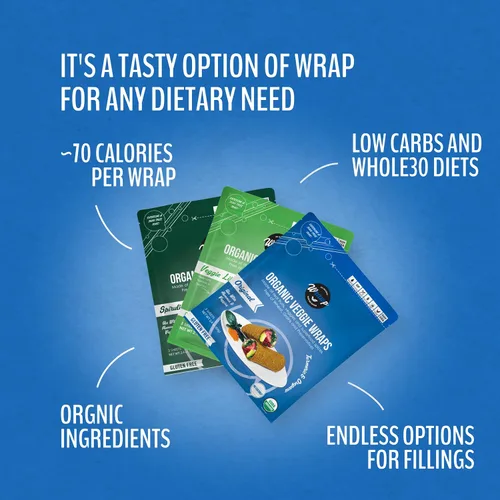 Vista 4 de WrawP Paquete variado de mini envoltura vegetal orgánica de 3 sabores (original, espirulina, vida vegetal) estable en el estante, todo natural, sin