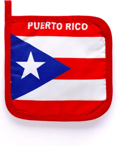 Vista 5 de Juego de cocina y barbacoa de Puerto Rico con delantal, guante de horno y agarradera con bandera puertorriqueña, Azul, rojo, blanco