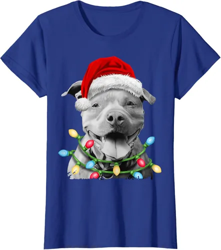 Vista 53 de Pit Bull Santa - Camiseta de perro con luces para árbol de Navidad para niños, Negro, S