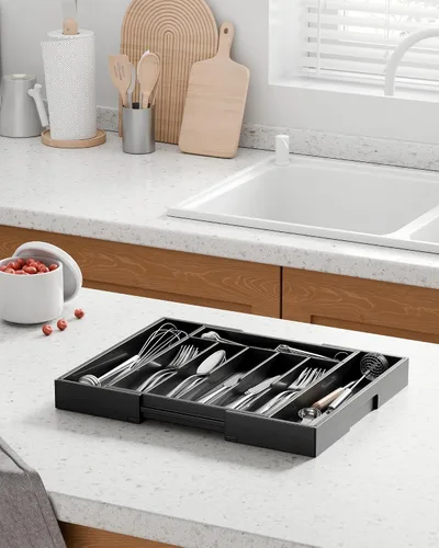 Vista 3 de Kitsure Organizador de cubiertos – Organizador de cajones de cocina de bambú expandible para utensilios de cocina y cubiertos, organizadores
