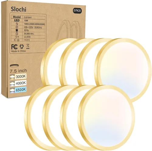 Vista 24 de Paquete de 2 lámparas LED de techo empotradas, 3000K-4000K-6500K y equivalente a 100W, lámpara de techo empotrada moderna para cocina de 15W