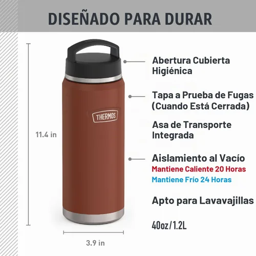 Vista 2 de THERMOS ICON SERIES - Botella de agua con tapa superior de rosca, 40 onzas, sillín - Botella de agua de acero inoxidable aislada al vacío con tapa
