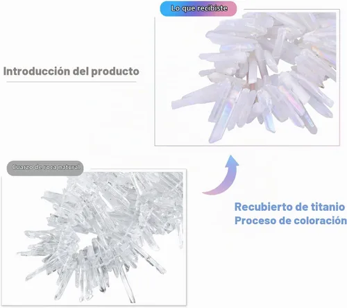 Vista 4 de mookaitedecor Cuentas sueltas de cristal de cuarzo de roca con revestimiento de titanio, puntas de cristal, púas, perforadas en la parte superior