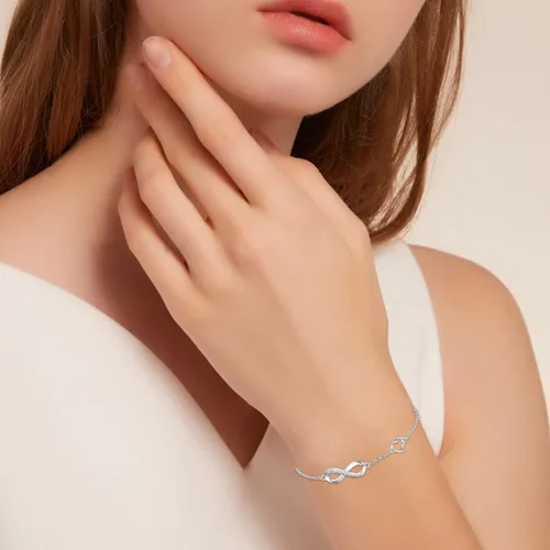 Vista 6 de Pulsera de corazón infinito de diamantes para mujer, plata de ley 925, pulsera de eslabones infinitos para el día de la madre, Navidad, regalos
