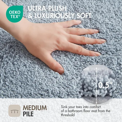 Vista 4 de Madison Park Evan Alfombra de Baño 100% Algodón con Respaldo Antideslizante - Tapete de Baño de Felpa Copetuda Lujoso, Absorbente, Secado Rápido