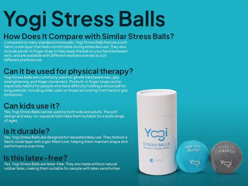 Vista 6 de Pelota de Estrés Yogi con Correa de Agarre para Dedos, Bola de Apretar para Alivio de la Ansiedad y Terapia de Manos, Entrenador de Fuerza de Agarre