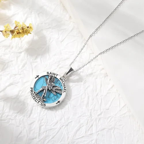 Vista 6 de Collar de plata de ley 925, San Miguel, San Cristóbal, San Benito, Virgen María, Medalla Milagrosa para hombres y mujeres, colgante de amuleto