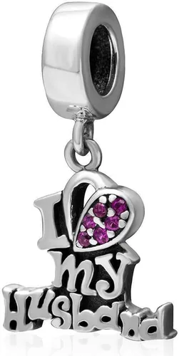 Vista 2 de Abalorio colgante de plata de ley 925 para regalo de Navidad, para pulseras (I Love My Husband)