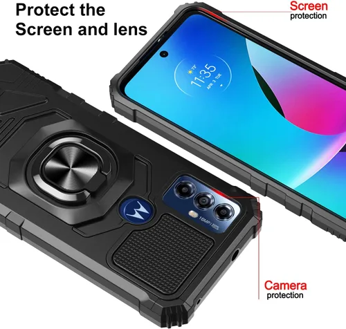 Vista 5 de Customerfirst - Funda para Motorola Moto G Play 2023 con protector de pantalla, soporte de anillo para soporte magnético de automóvil, grado