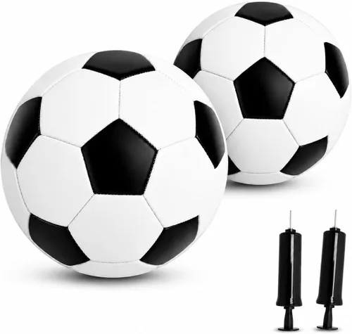 Vista 7 de Soccer Balls Size 5 Size 4 Size 3 Size 2 with Pumps, Bulk Pack of 1, 2 or 6 1 paquete blanco negro