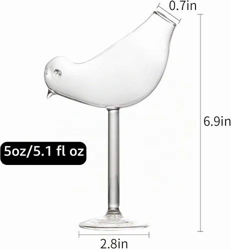 Vista 2 de Copas de cóctel en forma de pájaro Copa de vino de cóctel 5 oz/5.1 fl oz Juego de 2 copas de champán únicas con forma de pájaro Copa de Martini