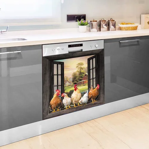 Vista 4 de Cubierta magnética para lavavajillas de pollo de granja, decoración de cocina, gallo para refrigerador, cubierta de puerta de nevera, ventana