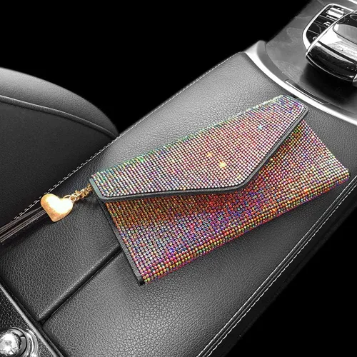 Vista 2 de ikasus Bling Bling - Funda para tarjetas con bolsillo de piel, con cremallera, multifuncional, de gran capacidad, con diamantes de imitación