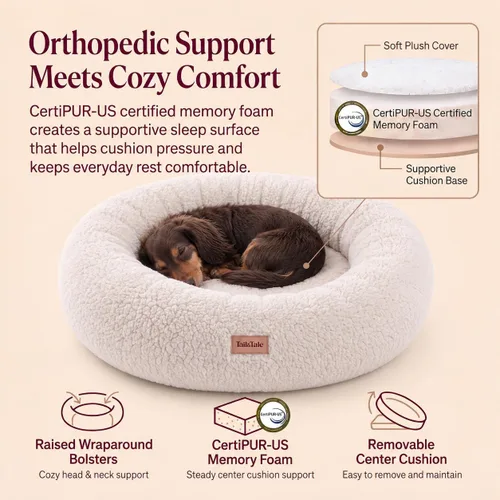Vista 6 de Cama refrescante calmante para perros y gatos pequeños – Cama ortopédica redonda de espuma viscoelástica para perros, alivio de la ansiedad y apoyo