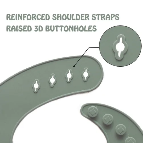Vista 3 de Ginbear Juego de baberos de silicona para bebés, paquete de 2 unidades, 6 M+ (salvia oscura/almendra) Baberos de alimentación de goma de silicona