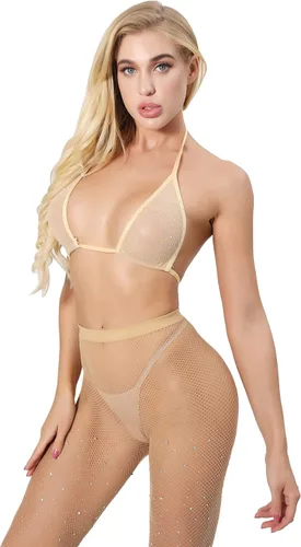 Vista 2 de Lidogirl Body de malla transparente para mujer ropa interior de manga larga lencería