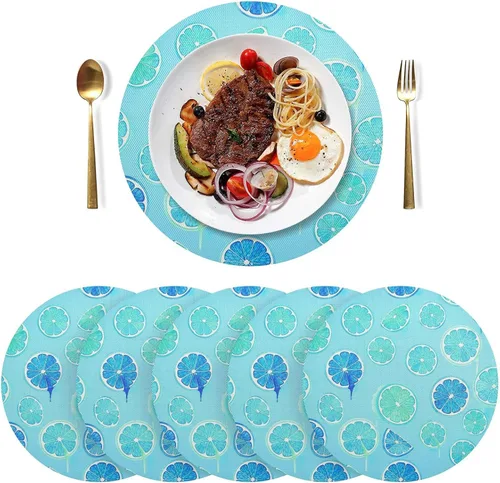 Vista 3 de Turquoise Fruit Slices Blue Placemats, Heat Resistant Non Slip Washable Dinner Mat for Kitchen one sizex1