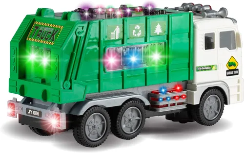 Vista 5 de Zetz Brands Juguete de camión de basura con luces 4D y sonidos para niños, bebés, niños de 3 años en adelante - Vehículo de camiones de basura